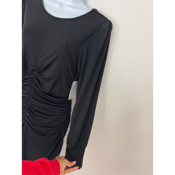 19 Cooper Black Long Sleeve Ruched Bodycon Mini Dress | Size M | NWT - Picture 2 of 6